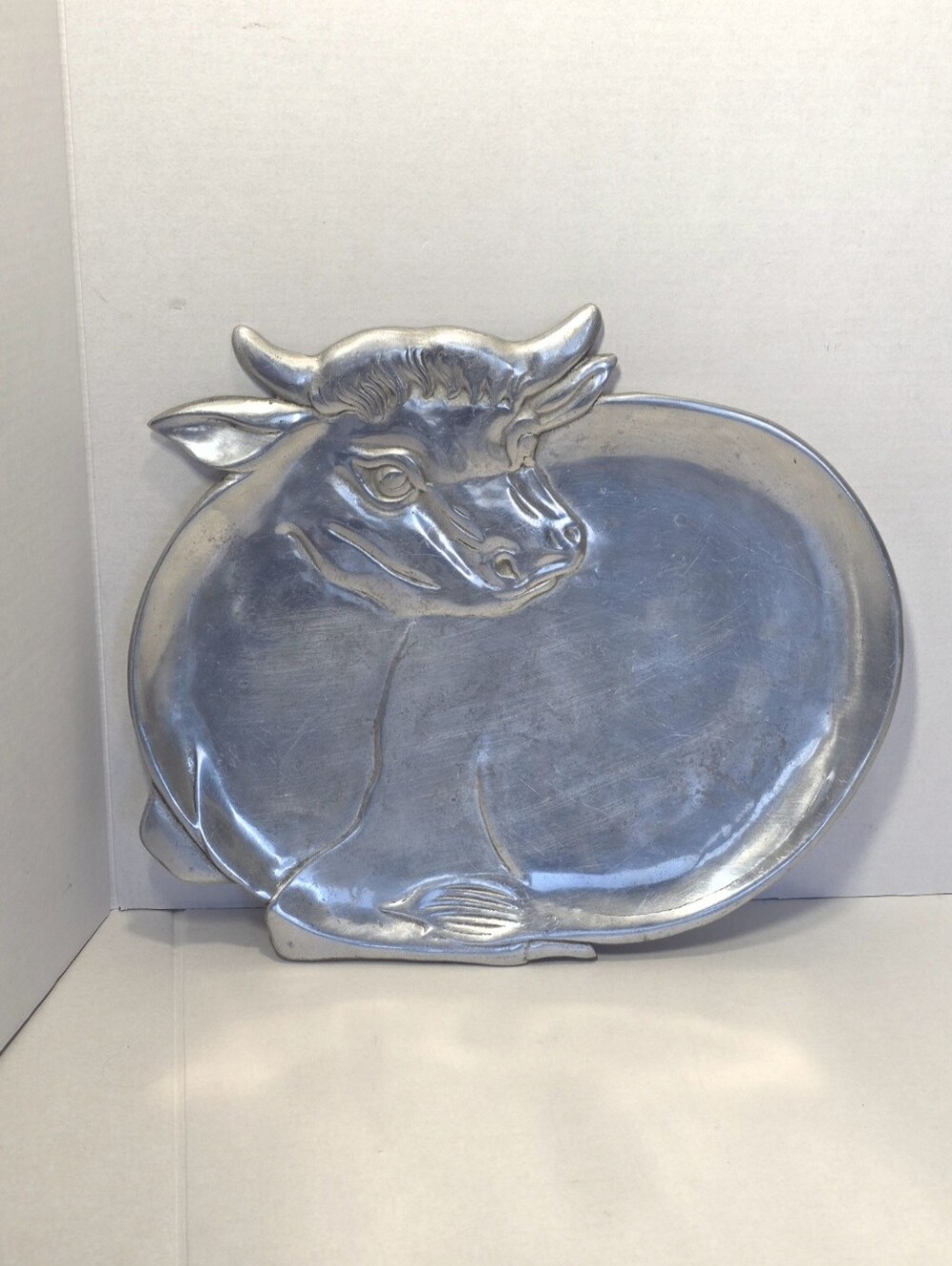 Vintage 1981 Aluminum Cow - Bull Serving Platter Tray Farmhouse Western Ranch